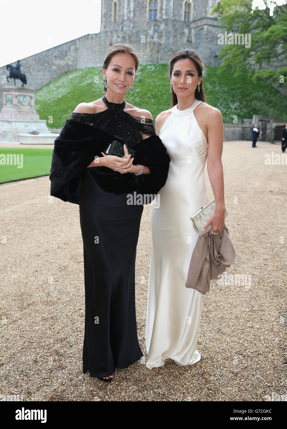 Isabel Preysler and Tamara Falco arrive for a dinner to celebrate the work of The Royal Marsden hosted by the Duke of Cambridge at Windsor Castle. Stock Photo