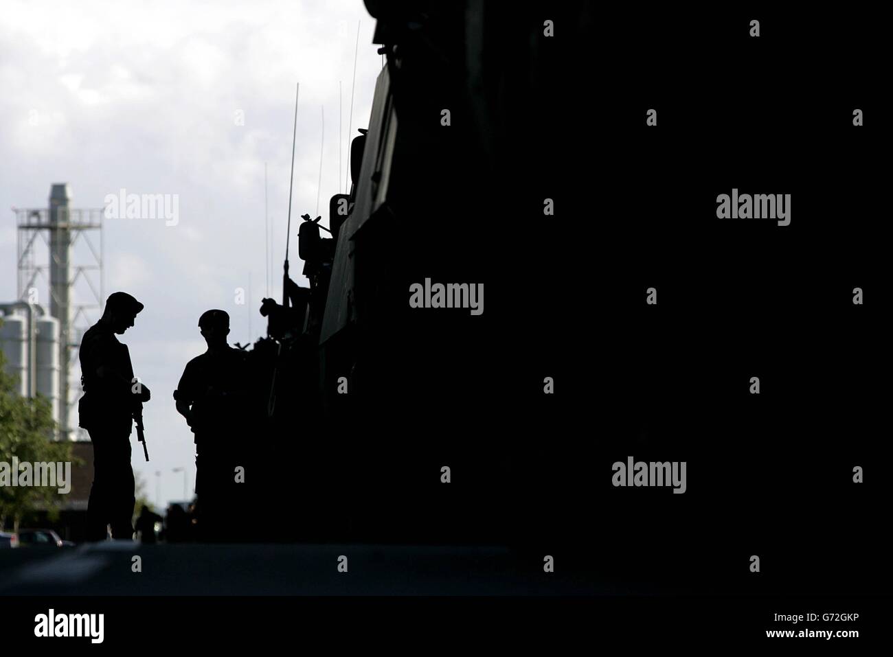 Irish Army soldiers stand guard at Shannon airport ahead of the arrival later in the day of United States President George Bush. A huge security operation surrounds the airport and the exclusive Dromoland Castle Hotel in County Clare, where the president will spend the night before jetting off to attend a UN summit in Turkey on Saturday afternoon. Stock Photo