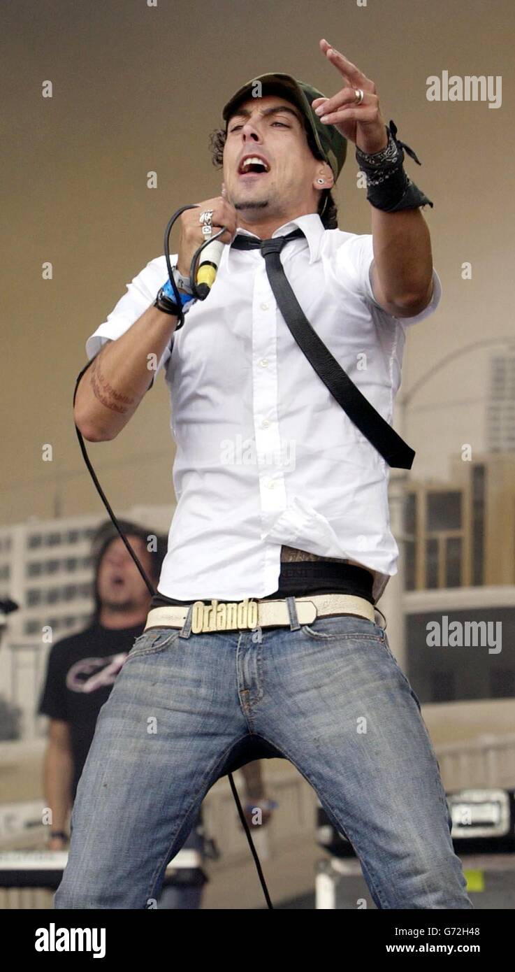 The Lostprophets perform live on the Pyramid stage during the
