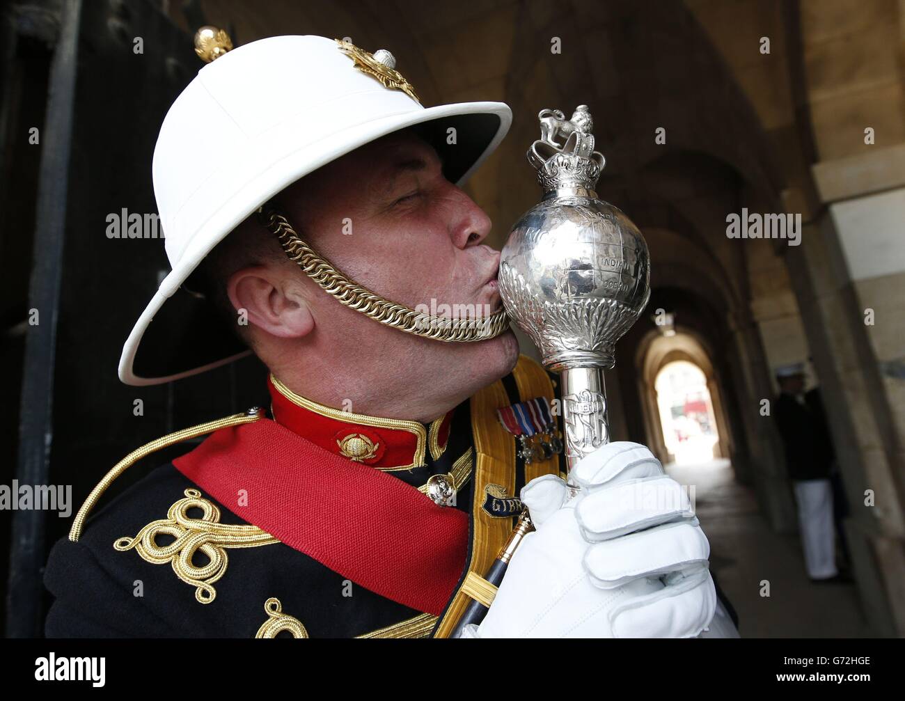 Royal Marines Corps Drum Major James 'Wiggy' Whitwham MBE attends a