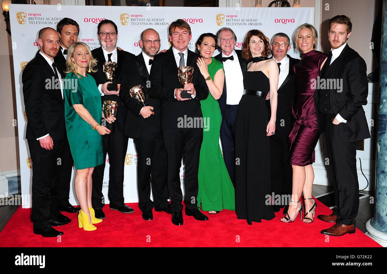 Cast of Broadchurch with the Drama Series Award for Broadchurch, at the Arqiva British Academy Television Awards 2014 at the Theatre Royal, Drury Lane, London. Stock Photo