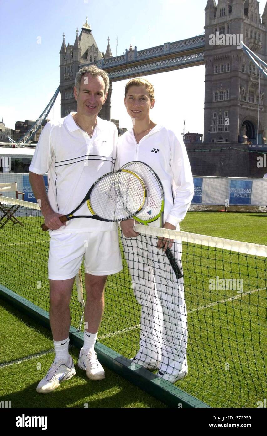 John McEnroe and Monica Seles floating court Stock Photo