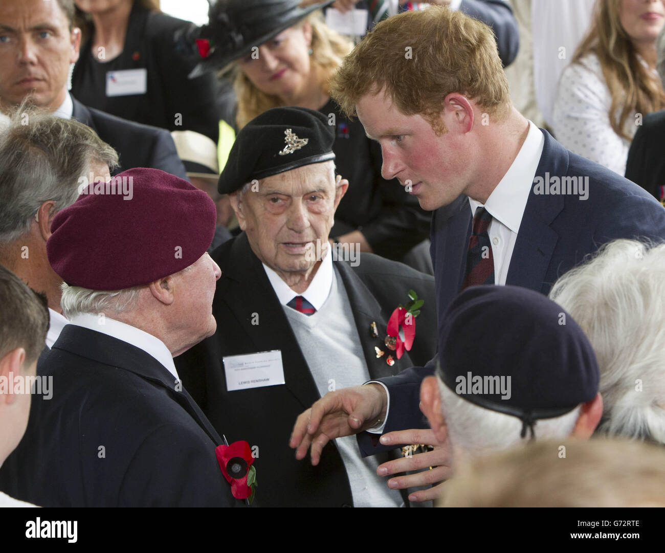 Prince Harry attends the British commemoration reception at the Hotel Rocca in Cassino and speaks with WWII veterans; the event commemorates the 70th Anniversary of the Battles of Monte Cassino, acknowledging the British and Commonwealth contribution to the successful conclusion of the battles in this area. Stock Photo