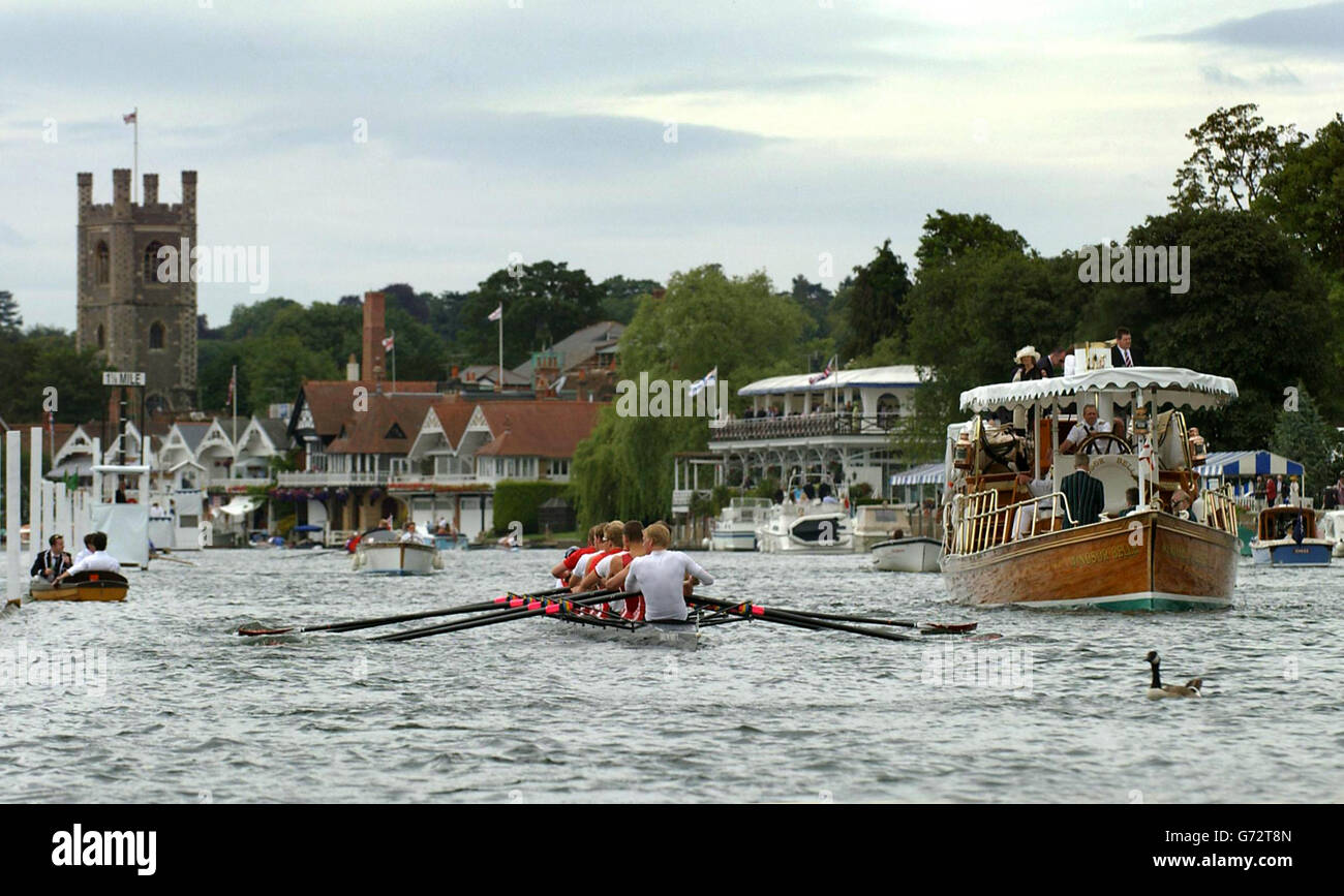 Rowing Henley Royal Regatta. Rowers, spectators and a Canadian goose
