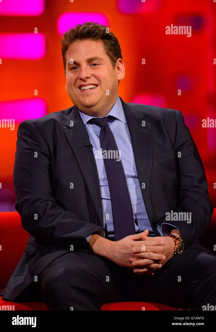 Jonah Hill during recording of the Graham Norton Show, at the London Studios, in central London. Stock Photo