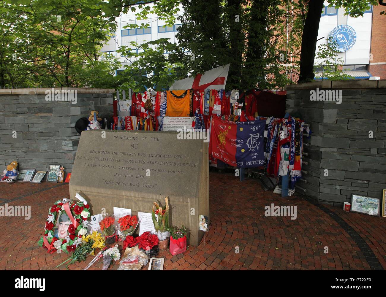 The memorial outside Hillsborough Stadium as jurors for the inquest