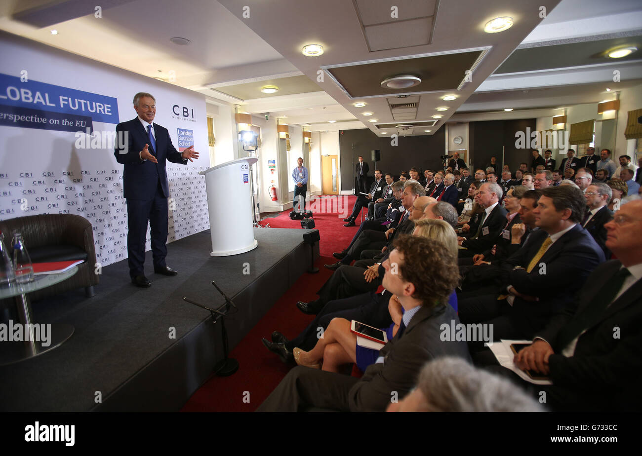 Tony Blair delivers a speech about Europe during a CBI event at the
