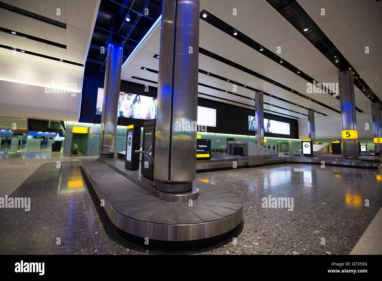 The Baggage Reclaim area of the new Terminal 2 The Queen Terminal at Heathrow Airport, which opened for the first time to the public. Stock Photo