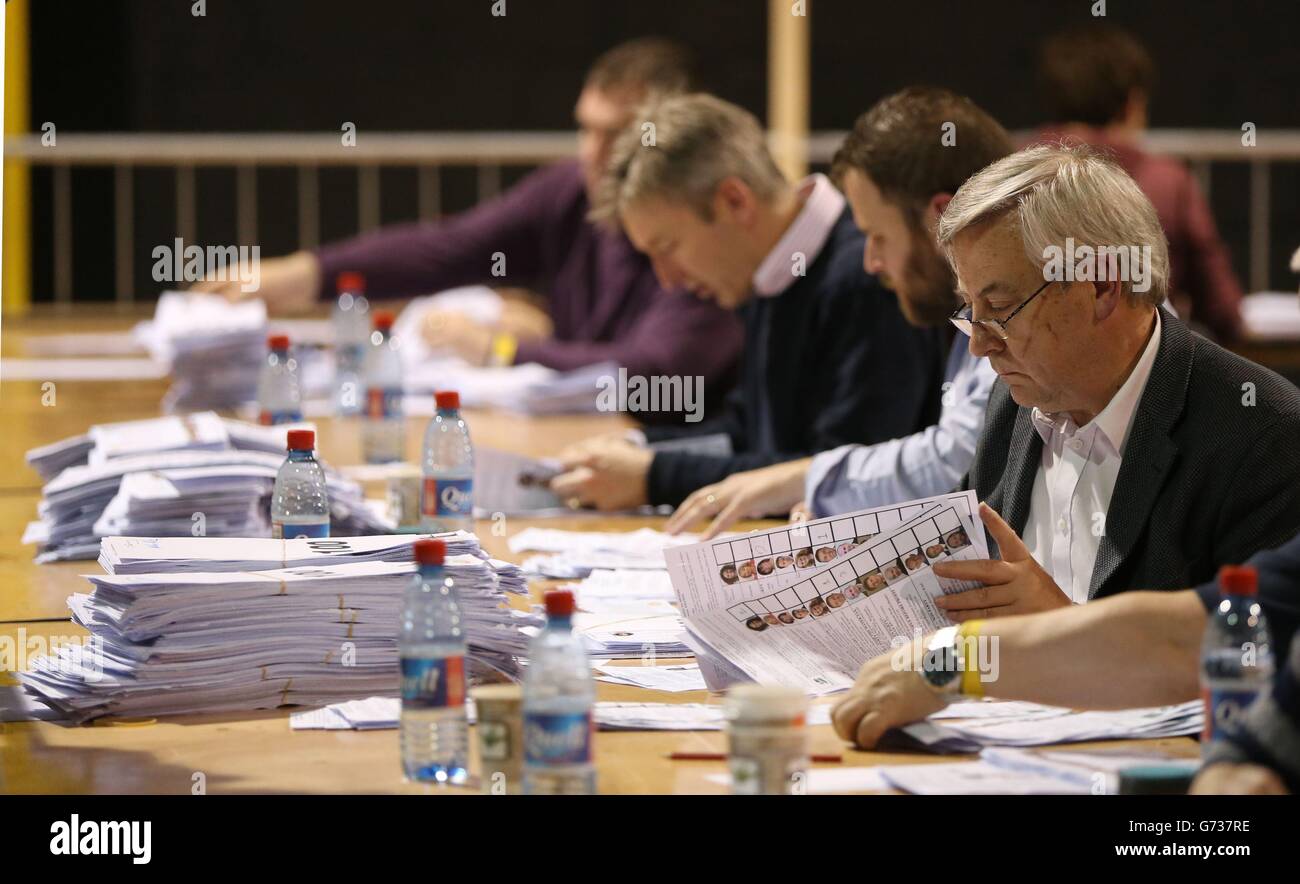 Counting begins at the European Parliamentary elections at the RDS in Dublin. Stock Photo