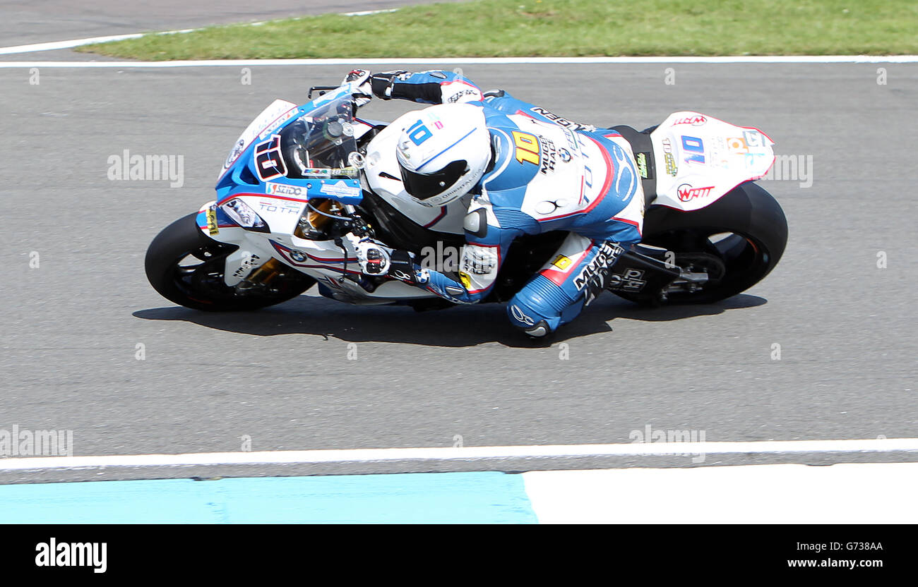 Motor Racing - Superbike FIM World Championship - Round Five - Race Day - Donington Park. BMW S1000 RR's Imre Toth during race two of round 5 of the Superbikes FIM World Championship at Donington Park, Donington. Stock Photo