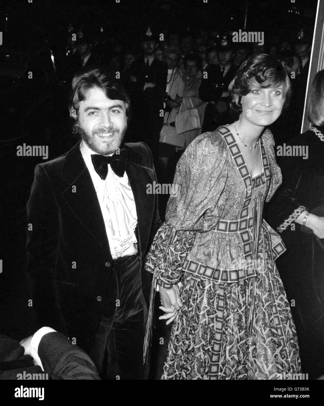 Fashion designer Jeff Banks with his wife singer Sandie Shaw, arriving at the London Palladium where they were attending the Royal Gala Variety Performance in aid of the 1972 British Olympic Appeal Fund. Stock Photo