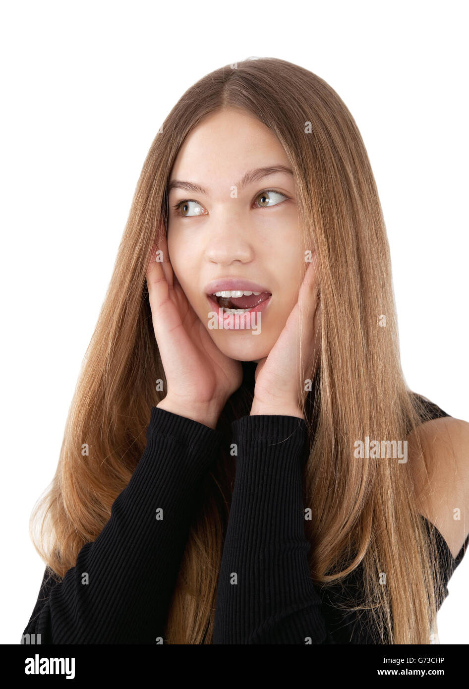 portrait of a girl with surprised face Stock Photo