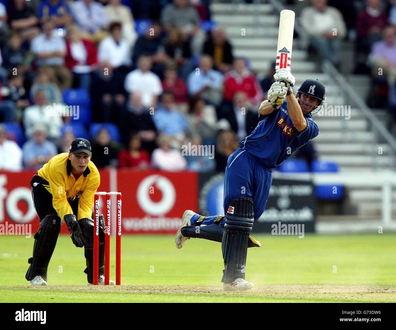 Warwickshire's Brad Hogg flicks a delivery off his pads during his innings of 54 in the Twenty 20 Cup Quarter Final match at Sophia Gardens, Cardiff. Stock Photo