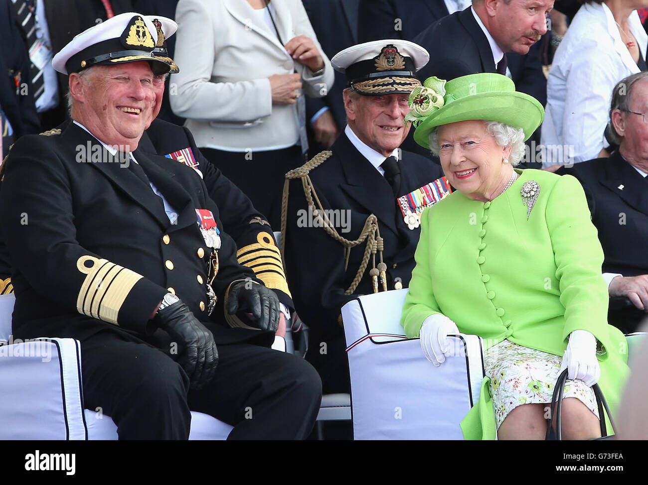 Queen Elizabeth II with King Harald of Norway during an International Ceremony with Heads of