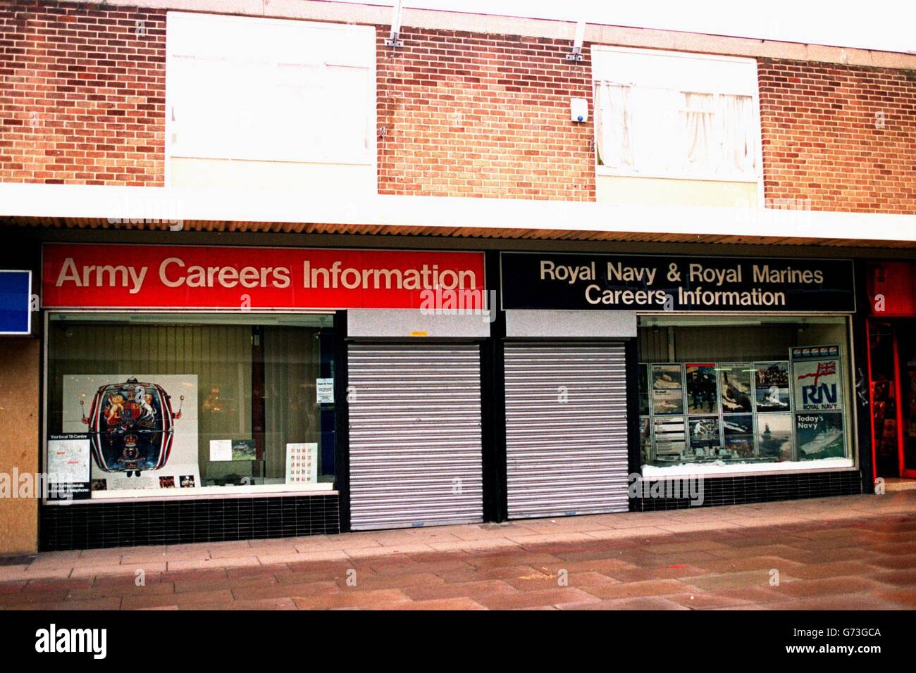 The Army recruitment office in Derby city centre where Sgt. Michael Newman worked. Sgt Newman was shot in the head as he left work last night and died in hospital today. *26/07/04: Irish terrorist Joseph Magee has pleaded guilty at Nottingham Crown Court to the murder of Sergeant Newman. Stock Photo