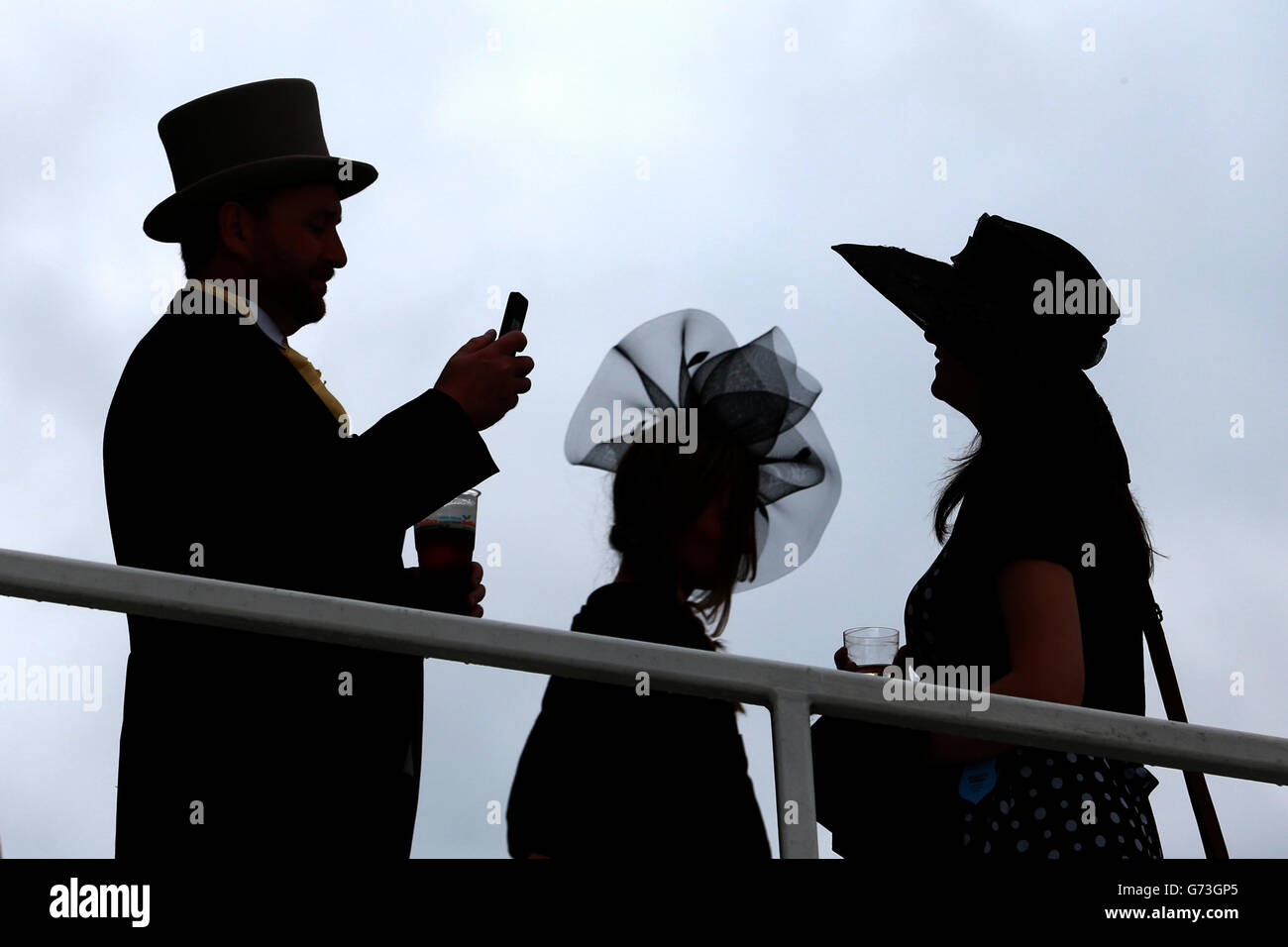 Horse Racing - Investec Derby Day 2014 - Epsom Downs Racecourse. Silhouetted racegoers during Investec Derby Day Stock Photo