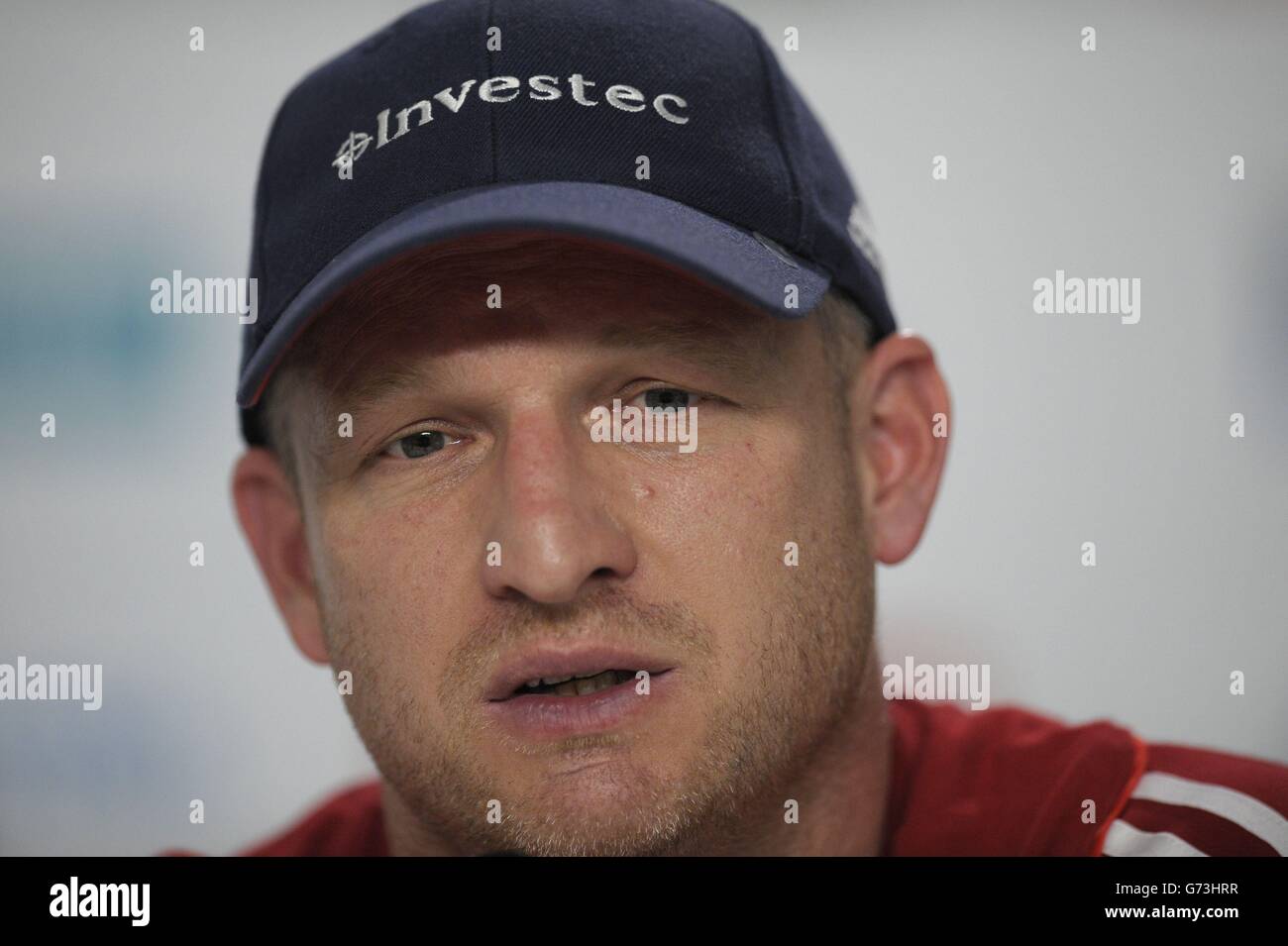 England head coach Jason Lee during a press conference after the playoff at the Rabobank Hockey World Cup in the Kyocera Stadium, Den Haag, Netherlands. Stock Photo