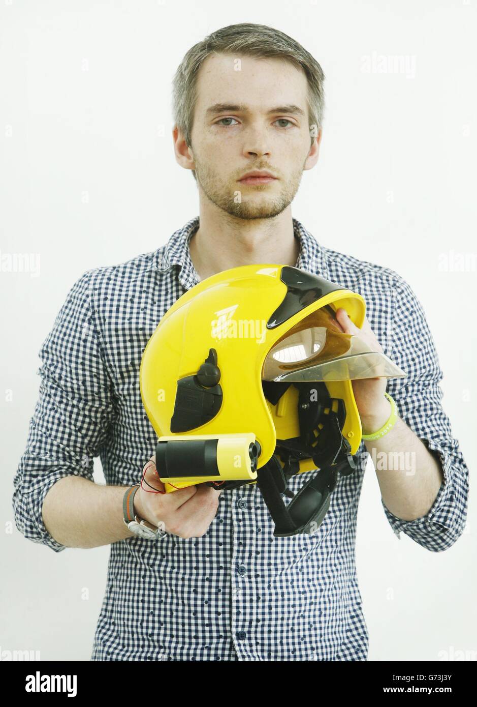 Product design student Kevin Moody, 28, showcasing a special sensor to