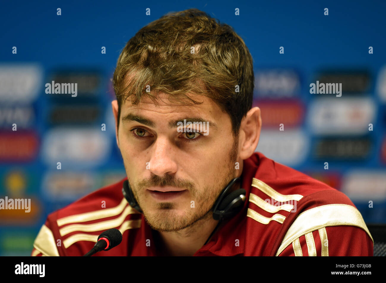 Soccer - FIFA World Cup 2014 - Group B - Spain v Netherlands - Spain Training Session - Arena Fonte Nova. Spain's Iker Casillas during a press conference Stock Photo