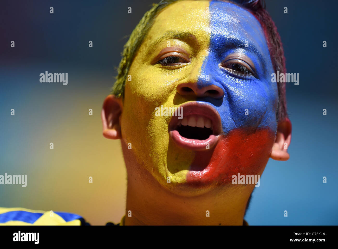 Soccer - FIFA World Cup 2014 - Group E - Switzerland v Ecuador - Estadio Nacional. An Ecuador fan shows his support in the stands before the game Stock Photo