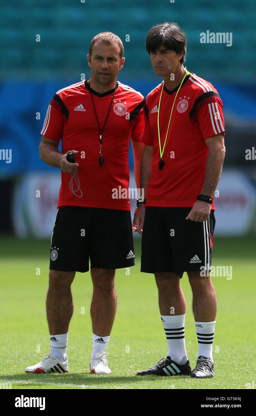 Soccer - FIFA World Cup 2014 - Group G - Germany v Portugal - Germany Training Session - Arena Fonte Nova. Germany manager Joachim Lowe (right) and assistant coach Hans-Dieter Flick Stock Photo