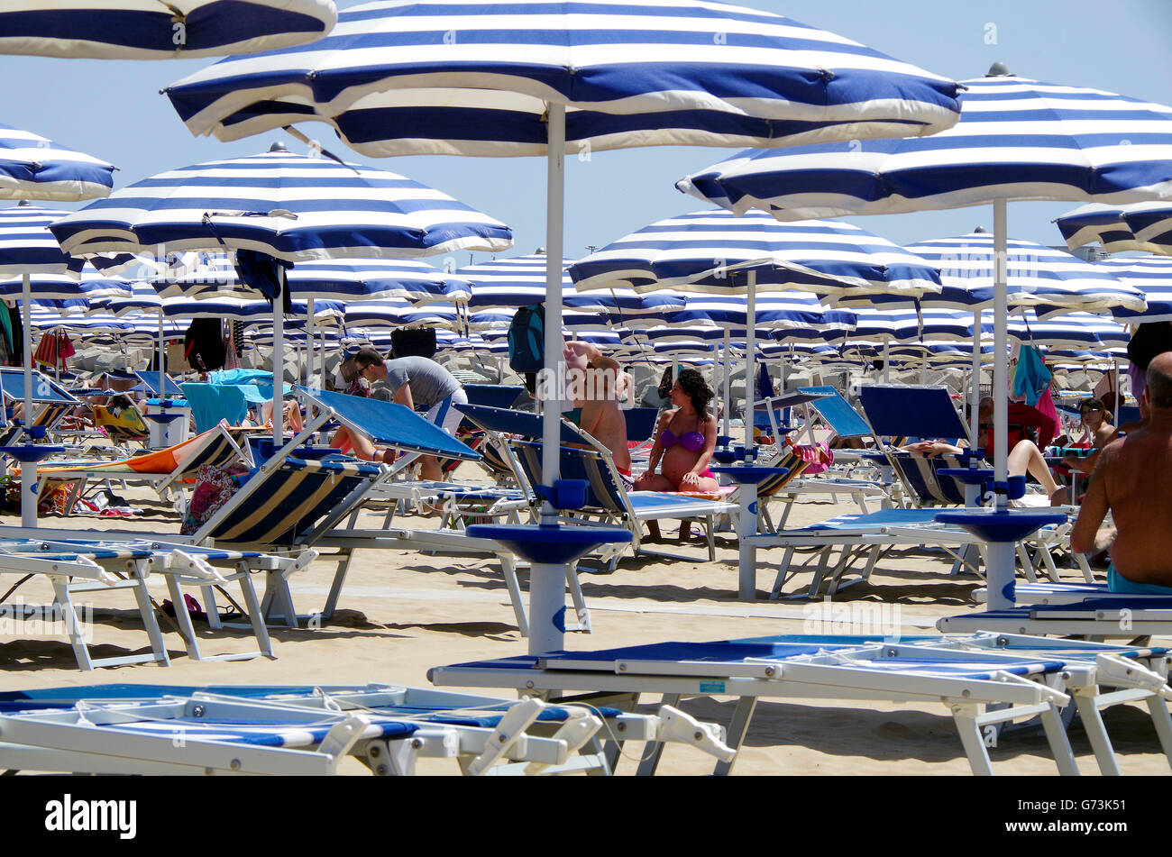 Blue and white beach umbrellas, Italy, Adriatic Stock Photo - Alamy