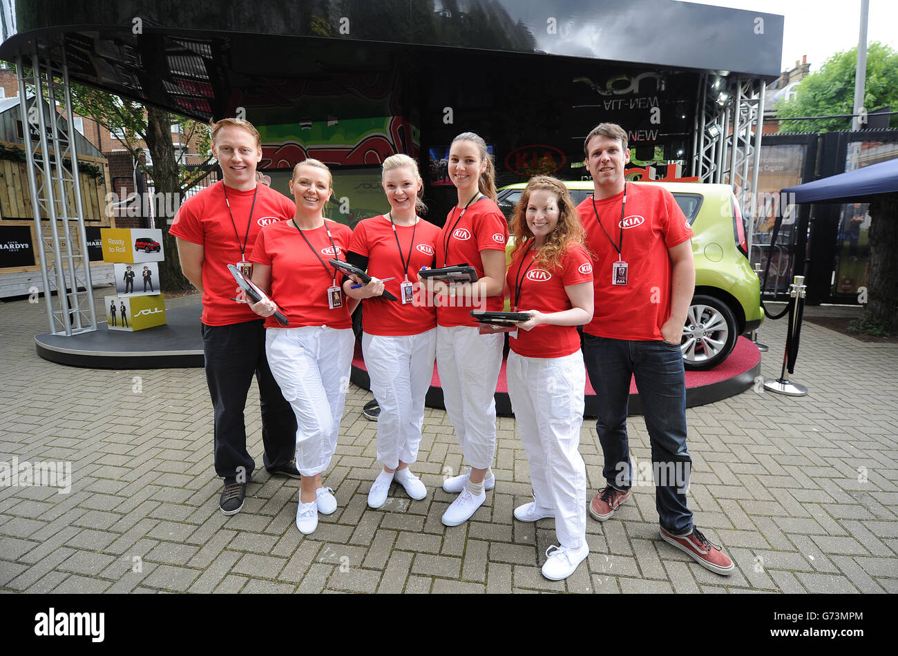 Cricket - Royal London One-Day International Series - First One Day International - England v Sri Lanka - Kia Oval. Kia staff at the entrance to the Kia Oval. Stock Photo