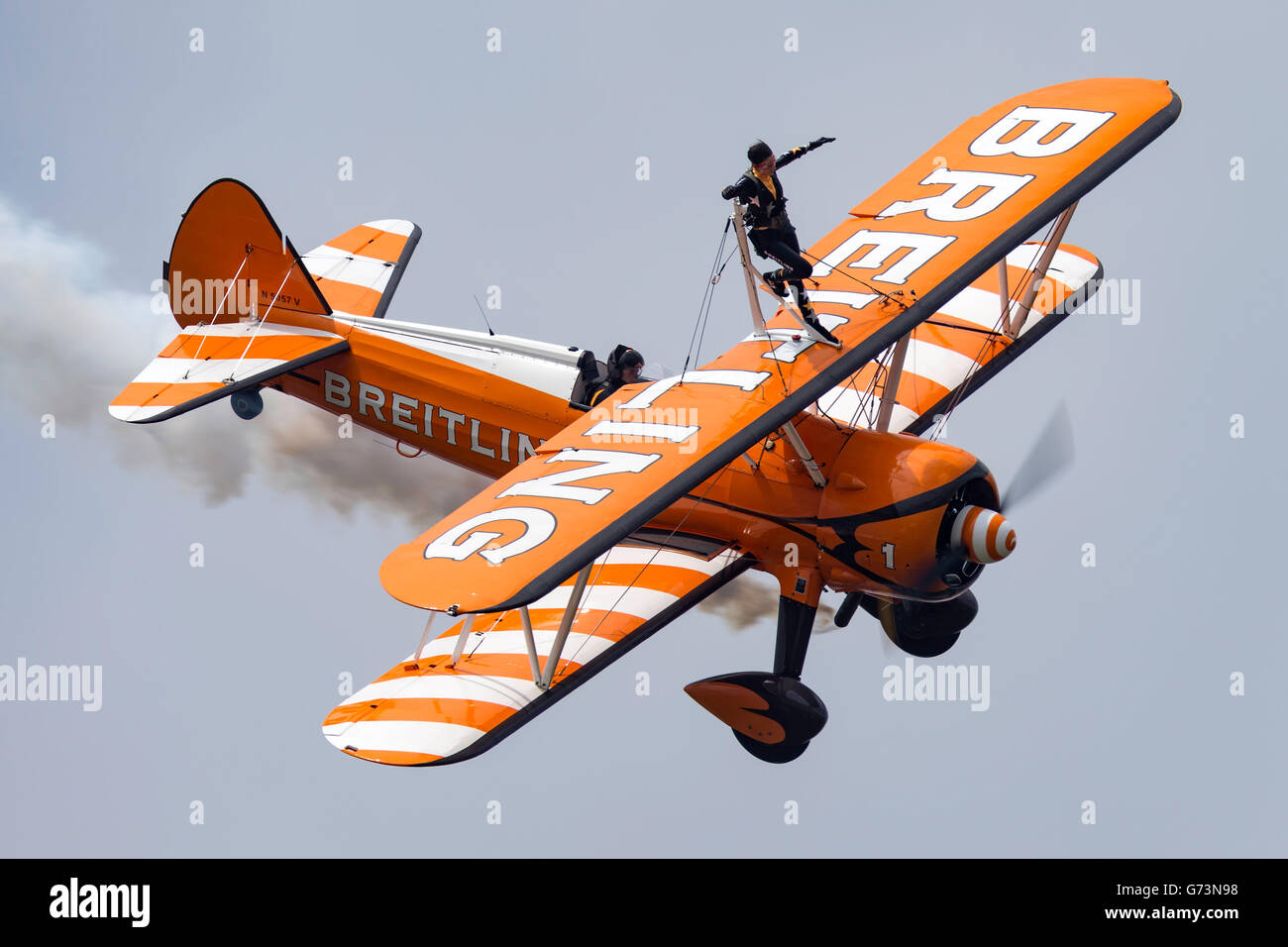 Breitling Wing Walkers displaying at an airshow Stock Photo Alamy