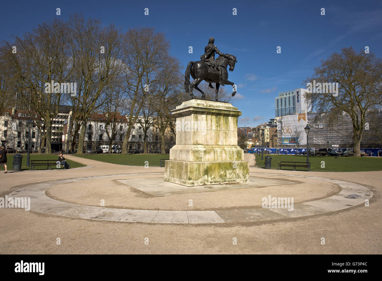Queen Square, Bristol, showing the idealised equestrian statue of William III by John Michael