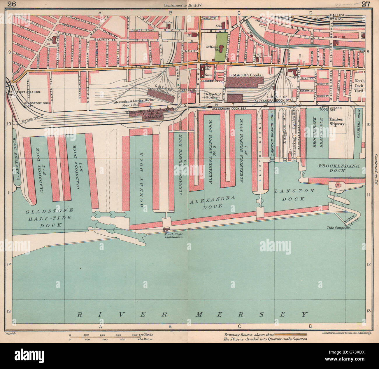 LIVERPOOL. Bootle Gladstone/Hornby/Alexandra/Langton/Brocklebank Docks, 1928 map Stock Photo