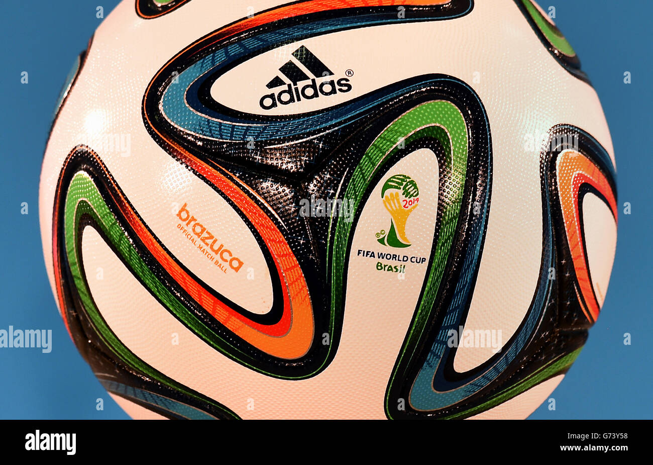 Brazuca, match ball of FIFA World Cup Brazil 2014 on a sandy beach  (official Replica Ball Stock Photo - Alamy