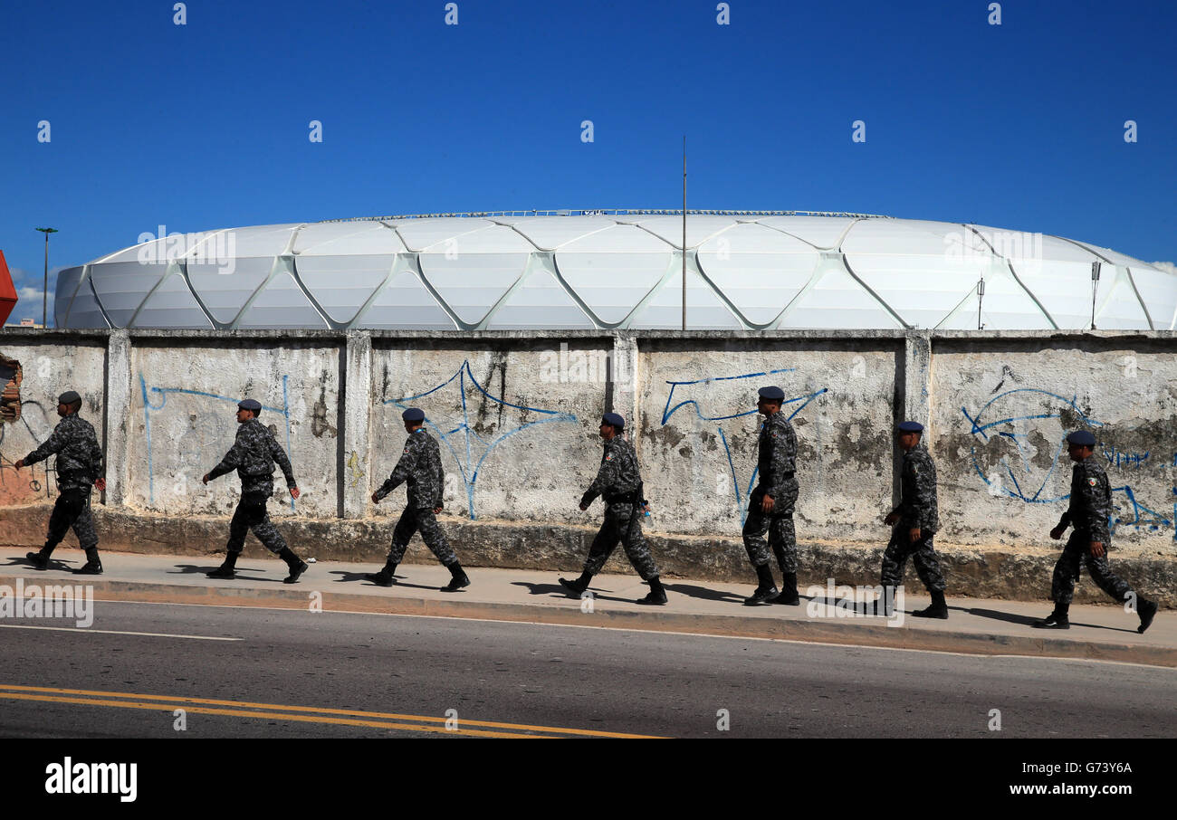 Security in Manaus before the FIFA World Cup, Group D between England and Italy at the Arena da Amazonia, Brazil. Stock Photo