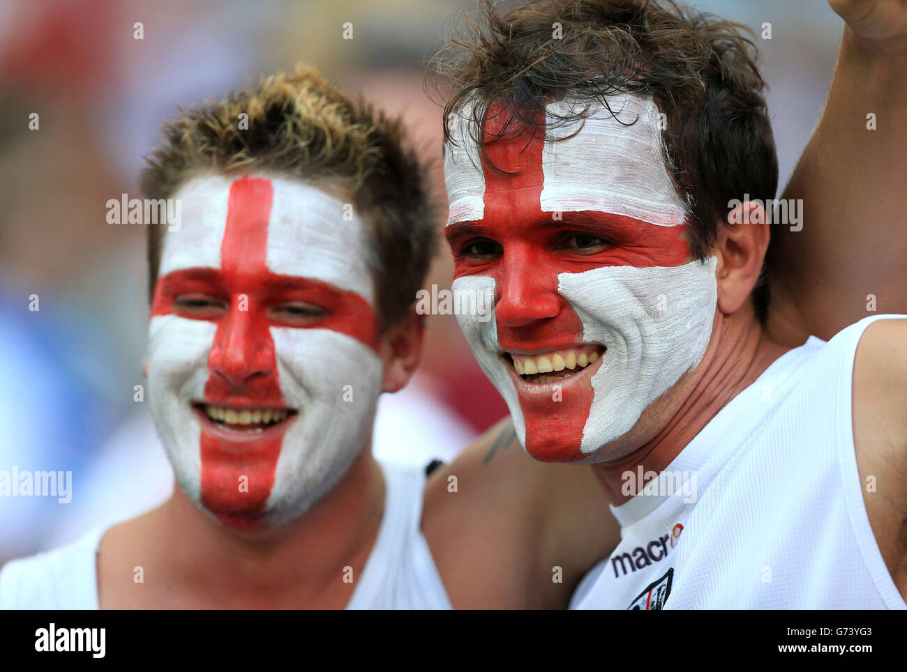 England fans show support for their team before kick-off in the FIFA World Cup, Group D match at the Arena da Amazonia, Manaus, Brazil. Stock Photo