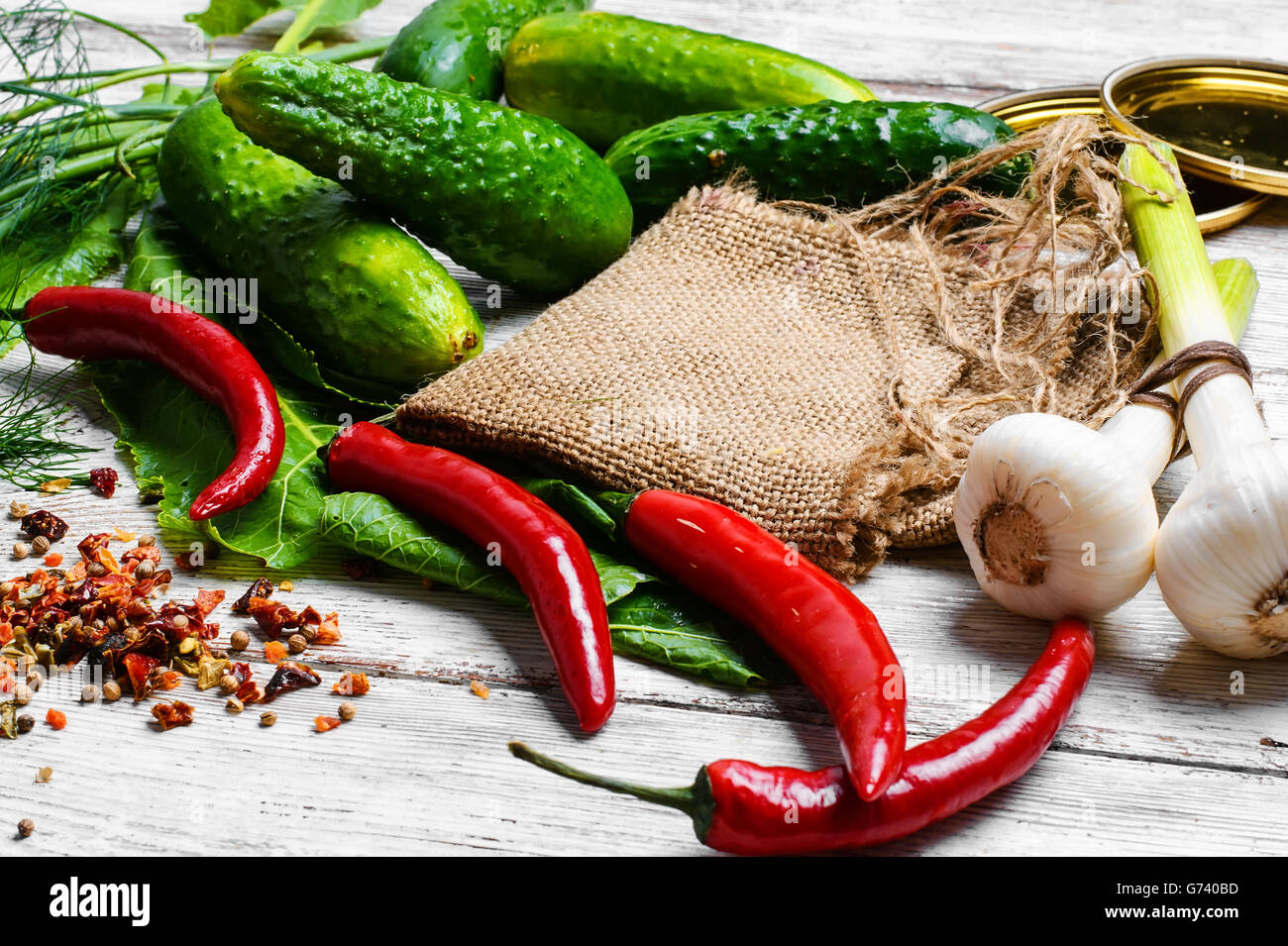 yield of cucumber,pepper,spices and fennel for pickling Stock Photo Alamy