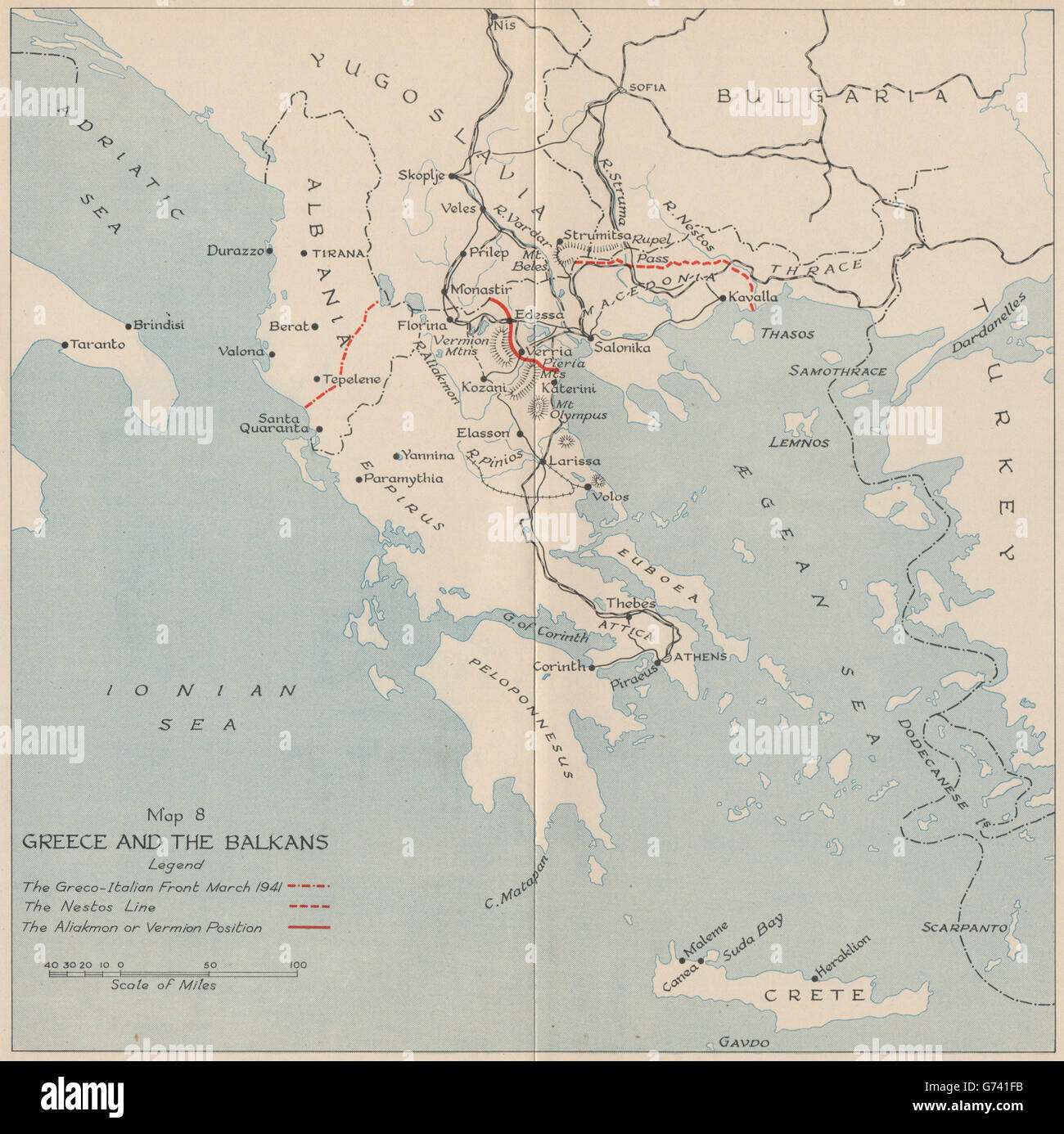 OPERATION MARITA 1941. Greece and the Balkans. World War 2, 1956 vintage map Stock Photo