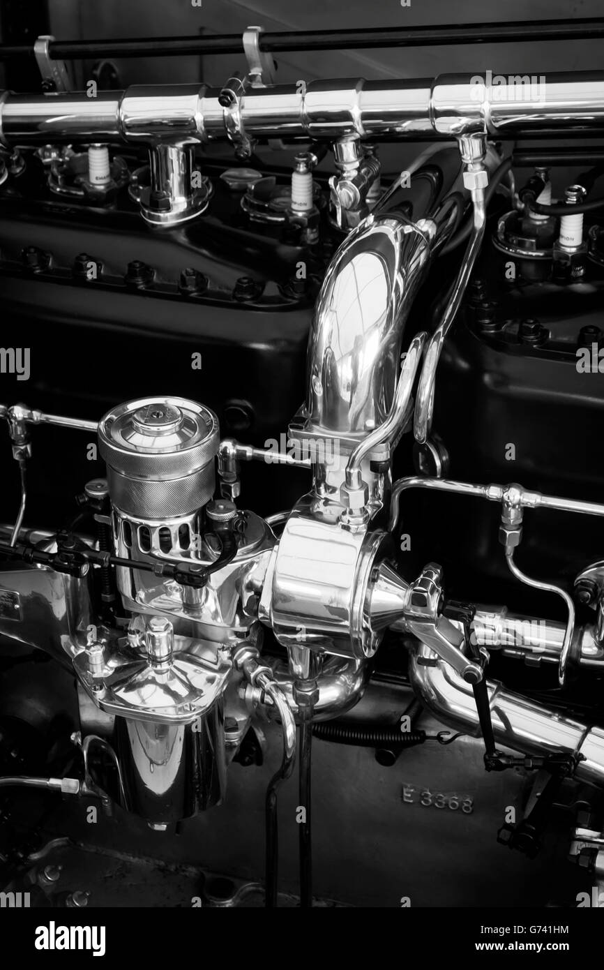 Detail of a Rolls Royce Vintage Car Engine. Stock Photo