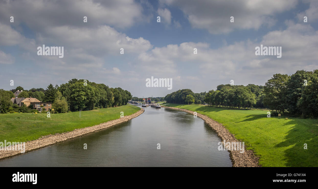 Panoramic view of the river IJssel near Deventer, Holland Stock Photo