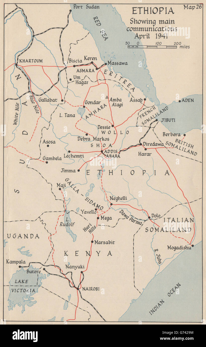 WW2 EAST AFRICAN CAMPAIGN. Ethiopia main communications April 1941