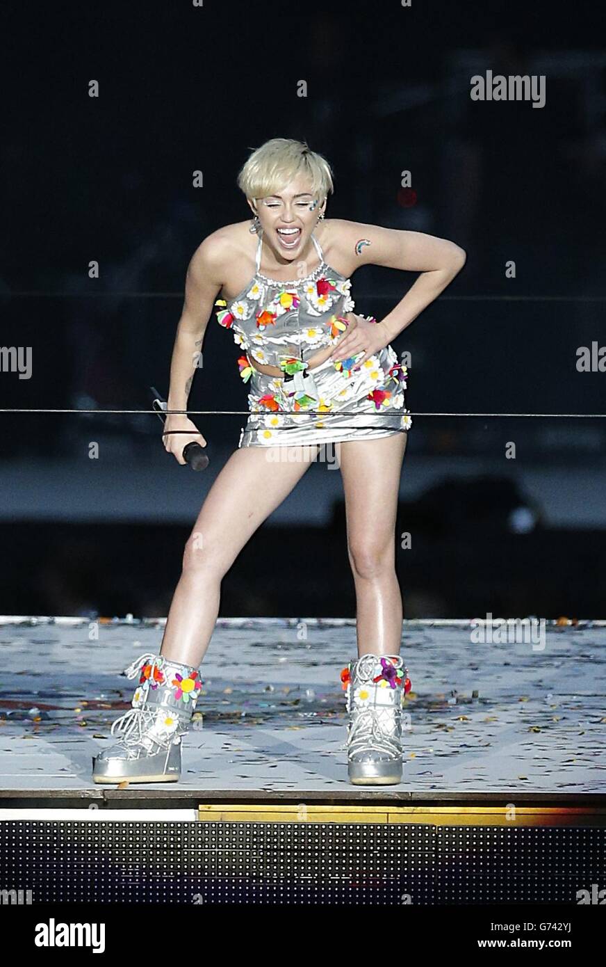 Miley Cyrus during Capital FM's Summertime Ball at Wembley Stadium, London. Stock Photo