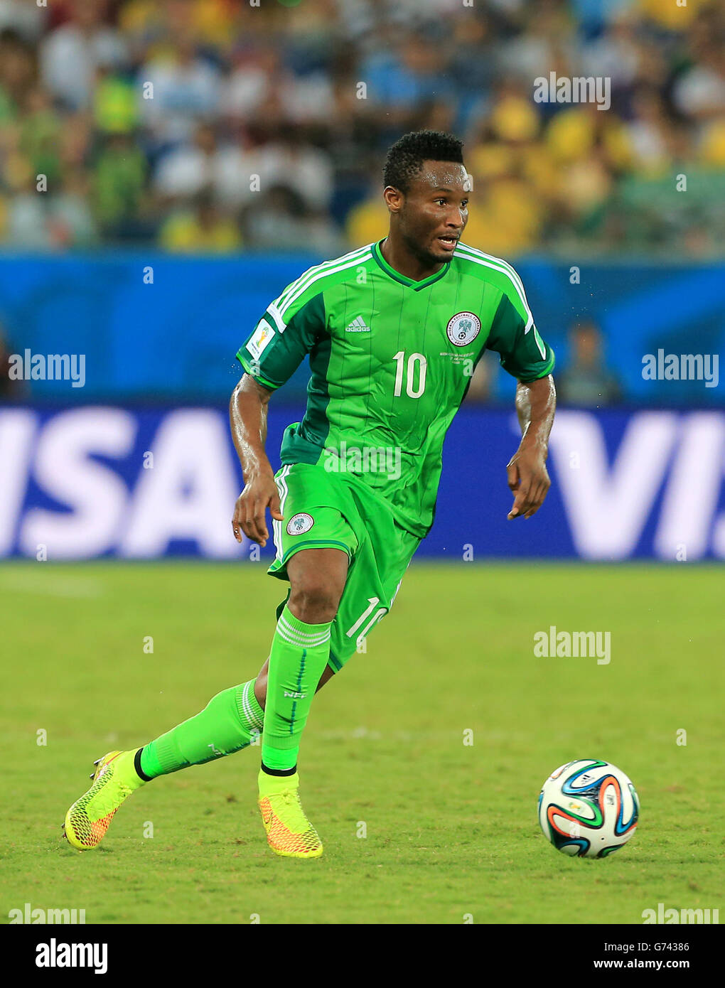 Soccer - FIFA World Cup 2014 - Group F - Nigeria v Bosnia and Herzegovina - Arena Pantanal. John Mikel Obi, Nigeria Stock Photo