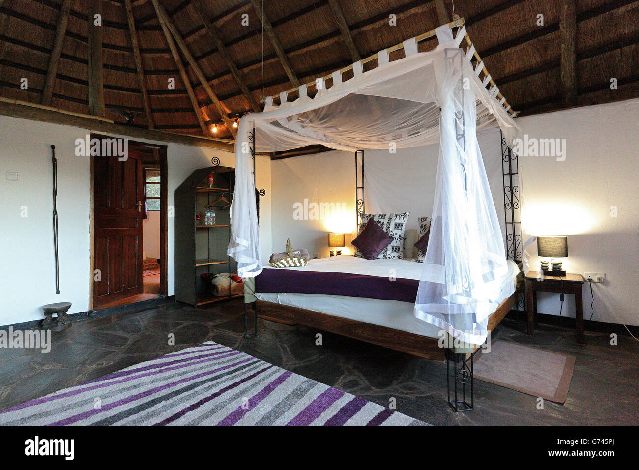 bed, bedroom, mosquito net, hotel, Zambia, Africa Stock Photo Alamy