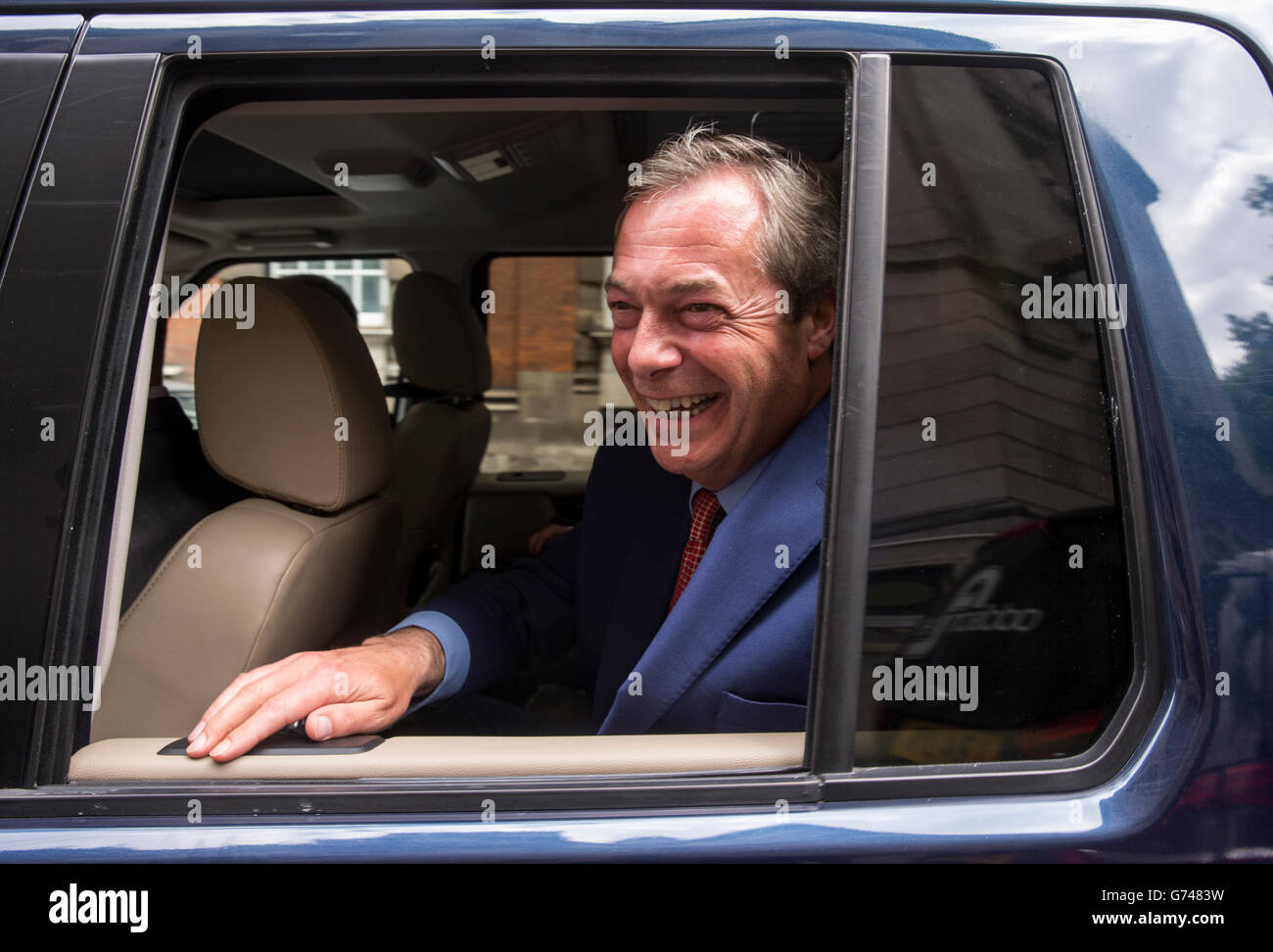 Nigel Farage in a jubilant mood as Britain voted to leave the EU on June 23rd.He supported a Brexit vote. Stock Photo