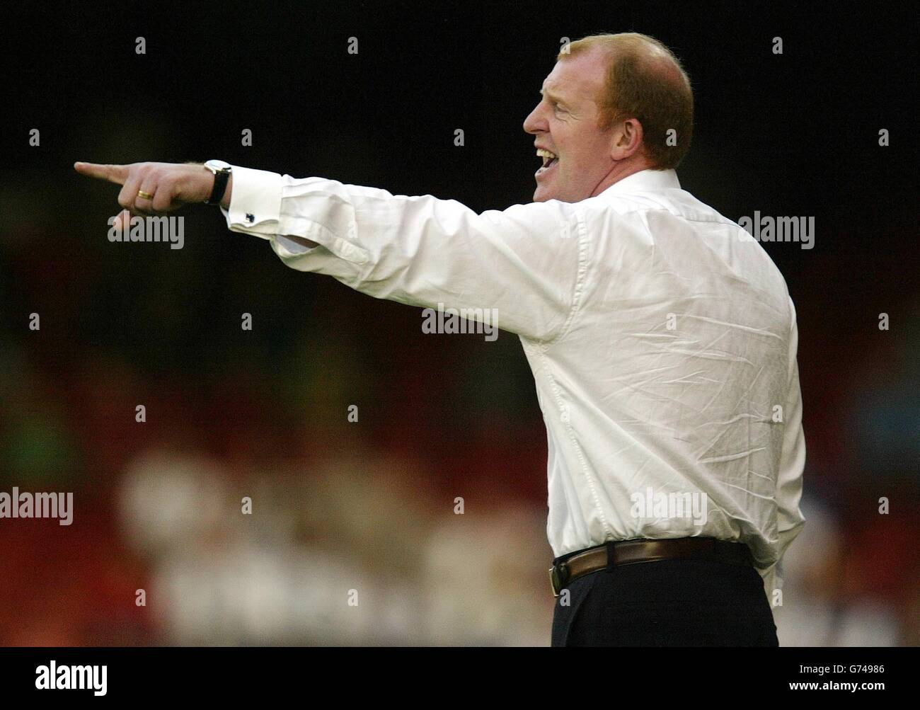 West Bromwich Albion's manager Gary Megson shouts out the orders during his side's pre-season friendly match against Bristol City at Ashton Gate in Bristol Stock Photo