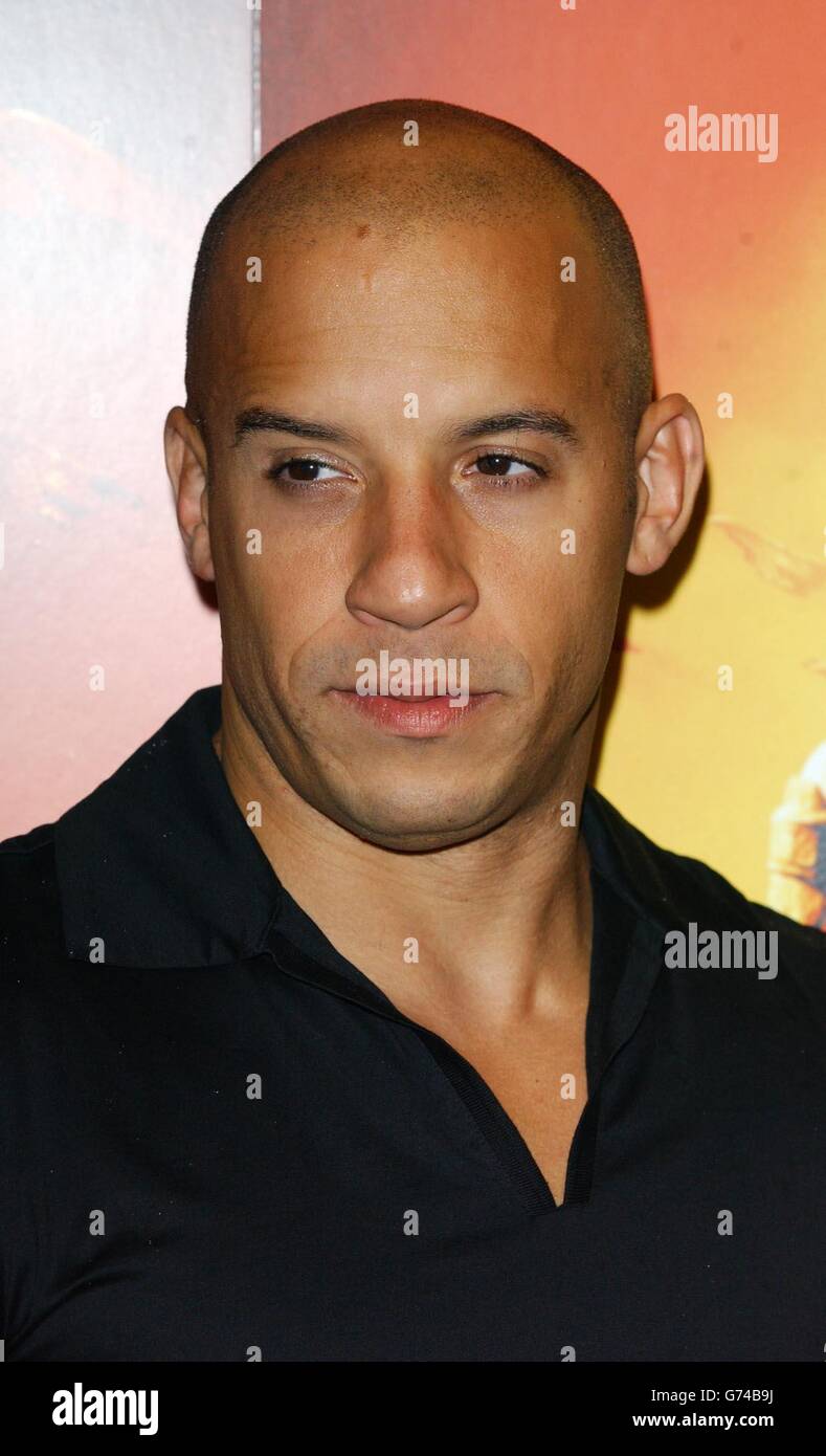 Star of the film Vin Diesel arrives for the premiere of The Chronicles Of Riddick, at the Vue West End in Leicester Square, central London. Stock Photo