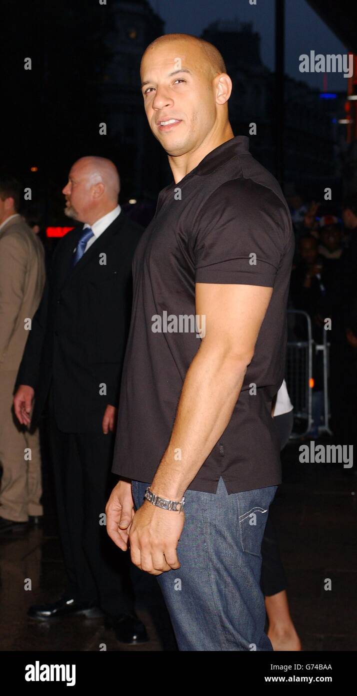 Star of the film Vin Diesel arrives for the premiere of The Chronicles Of Riddick, at the Vue West End in Leicester Square, central London. Stock Photo