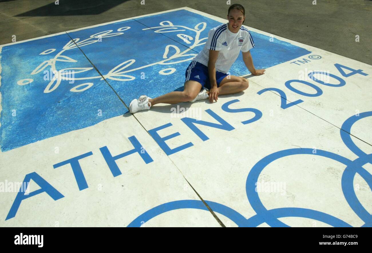 Gymnast Beth Tweddle in the athletes Olympic Village in Athens, Greece. Many of the British athletes are still at training camps in Cyprus and Barcelona but will begin to arrive before Friday's opening ceremony. Stock Photo