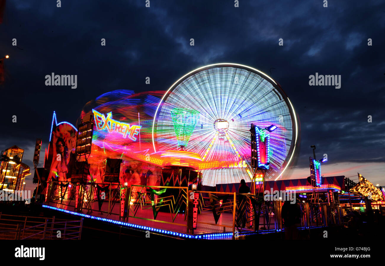 The Hoppings, the world's biggest travelling fun fair officially opened on Newcastle town Moor this weekend, the Fair is Celebrating its 132nd year, has over 300 attractions and will last for 2 weeks. Stock Photo