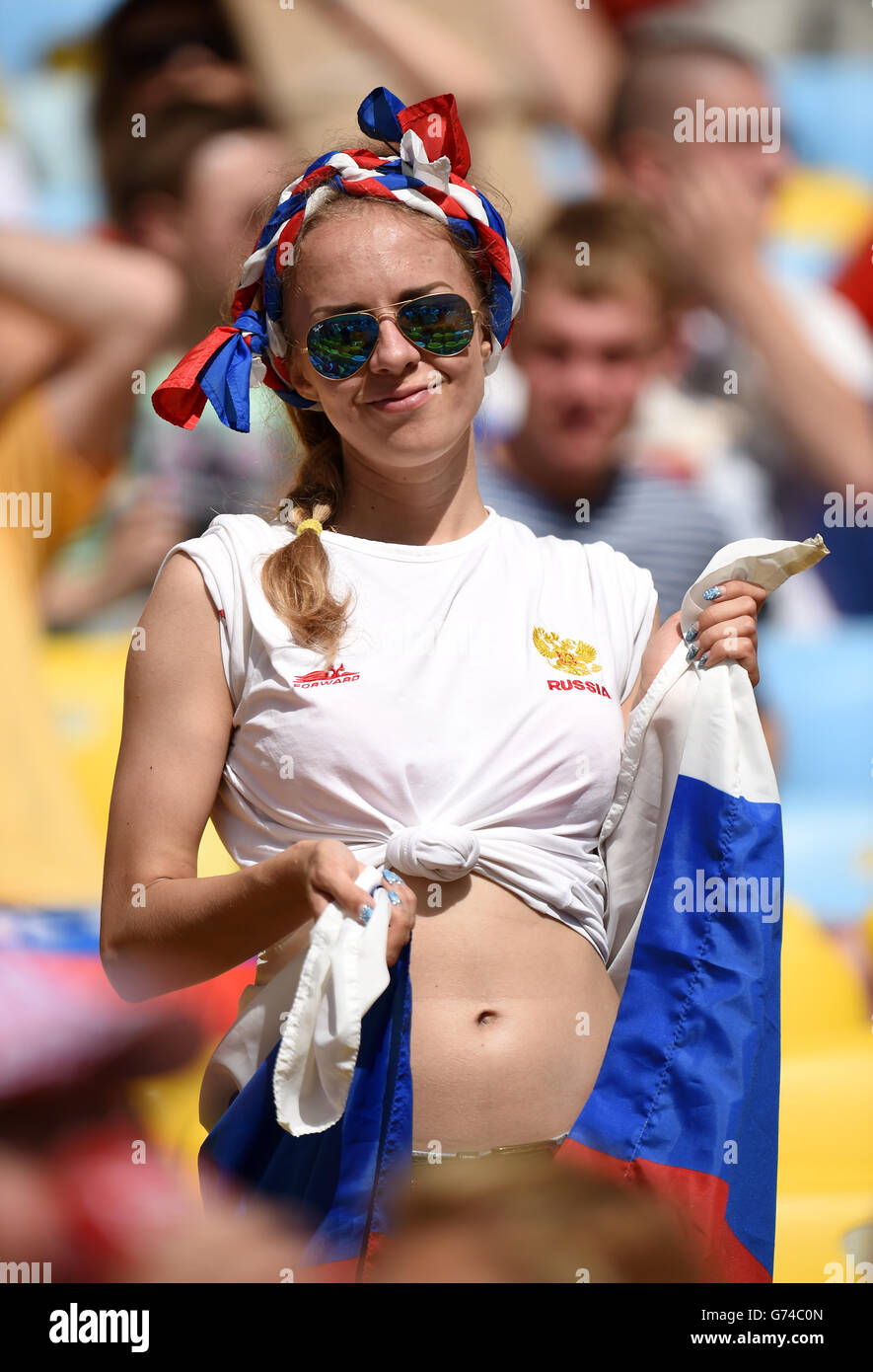 Soccer - FIFA World Cup 2014 - Group H - Belgium v Russia - Maracana. A Russia fan shows support for her team in the stands Stock Photo