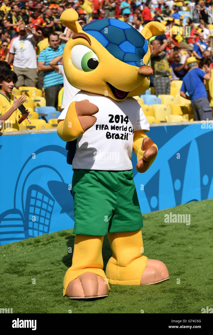 Soccer - FIFA World Cup 2014 - Group H - Belgium v Russia - Maracana. FIFA World Cup Brazil 2014 mascot Fuleco Stock Photo