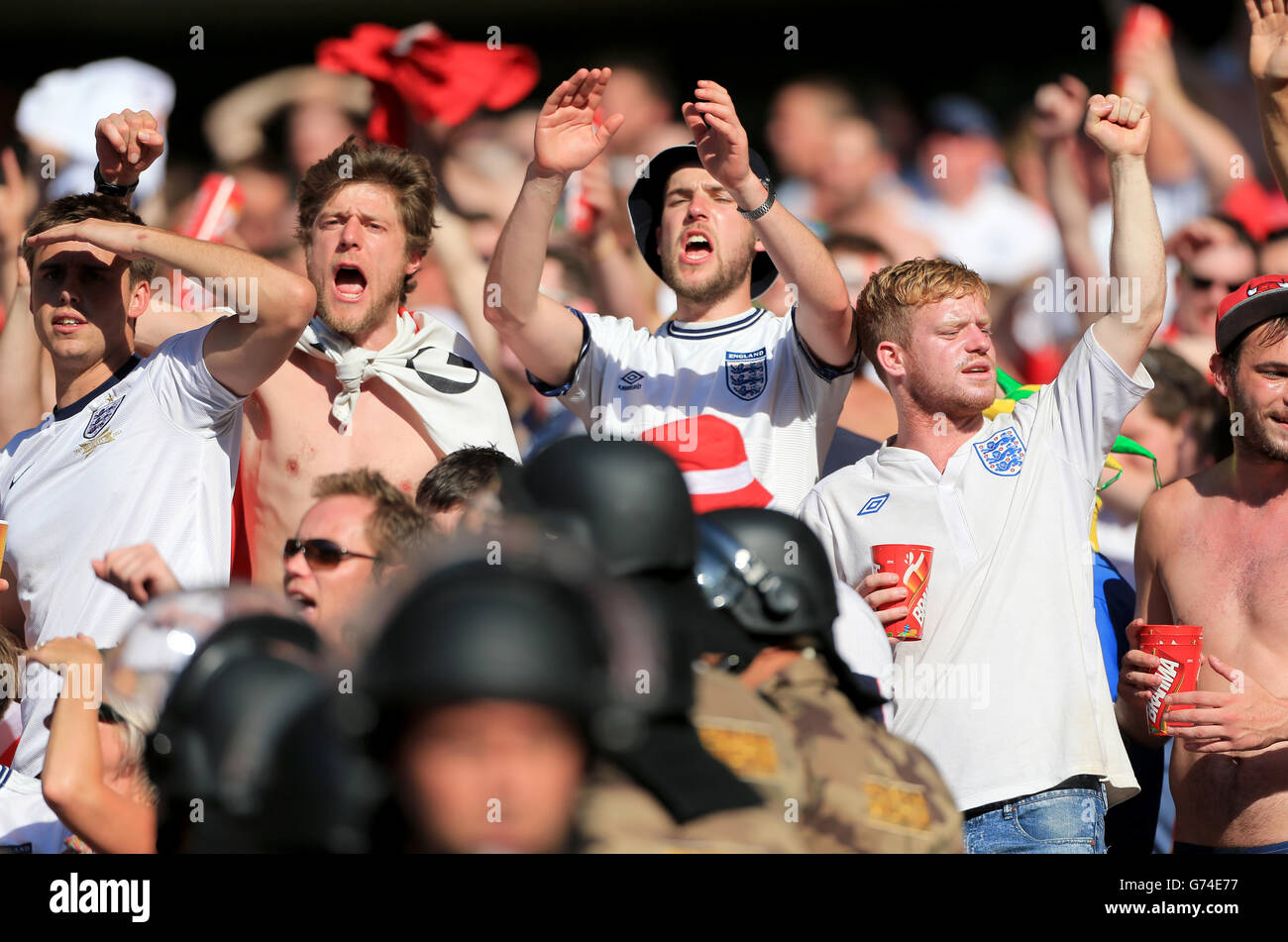 England fans in the stands during the FIFA World Cup, Group D match at the Estadio Mineirao, Belo Horizonte, Brazil. PRESS ASSOCIATION Photo. Stock Photo